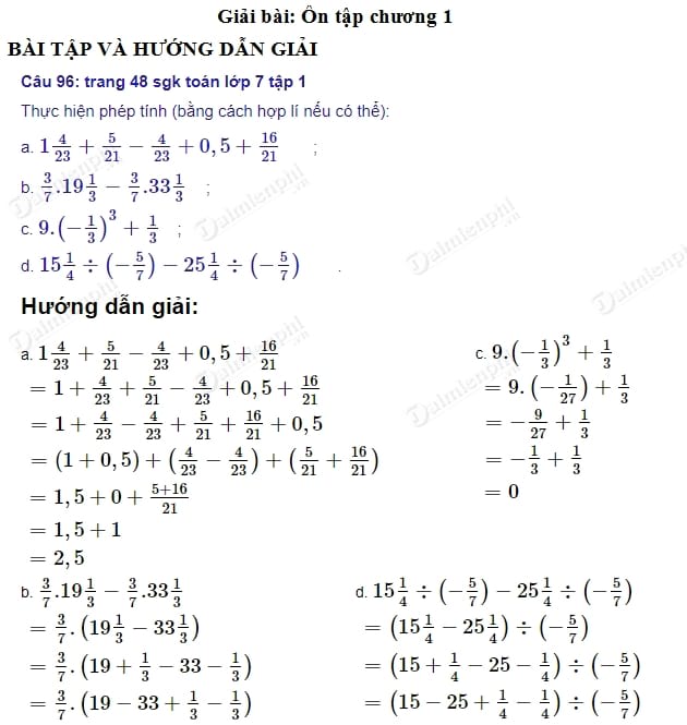 Giải Bài Tập Toán Lớp 7: Ôn Tập Chương 1