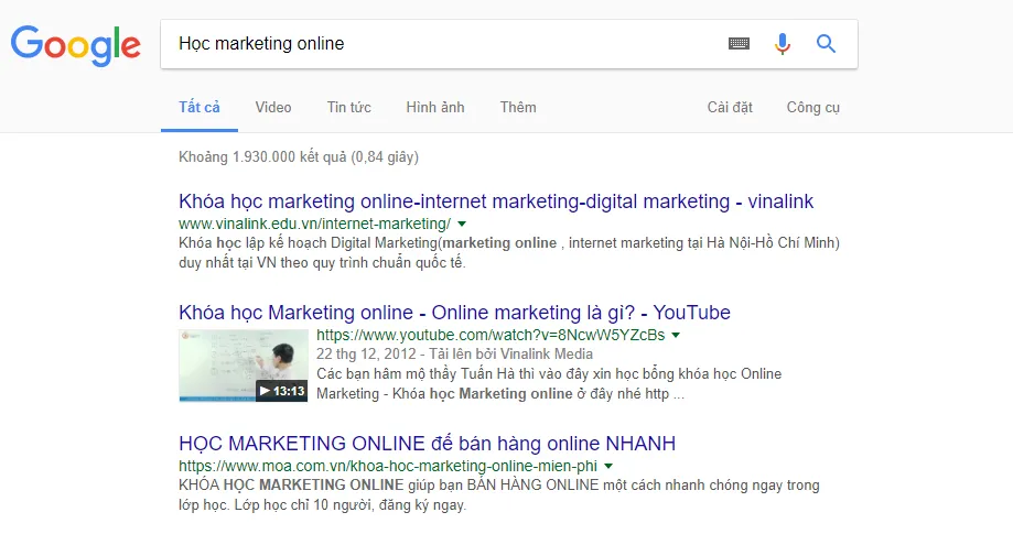 kết quả trên trang rao vặt