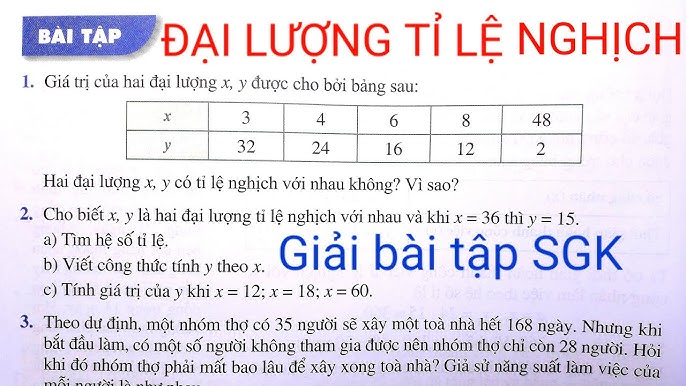 Giải Toán Tỉ Lệ Nghịch Lớp 7 Cánh Diều