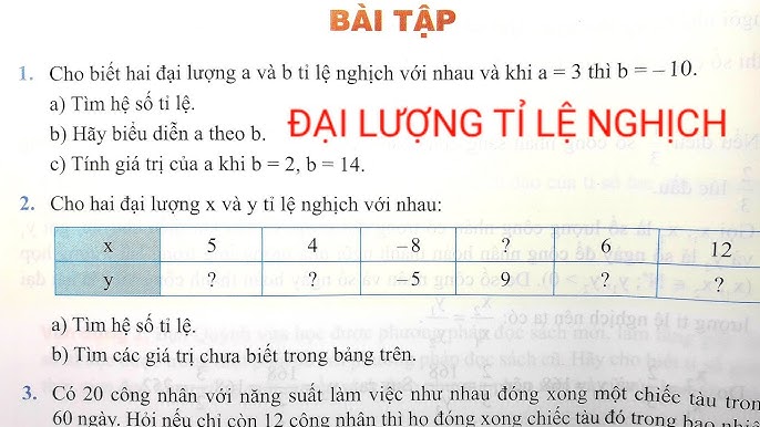 Giải Toán Tỉ Lệ Nghịch Lớp 7 Cánh Diều