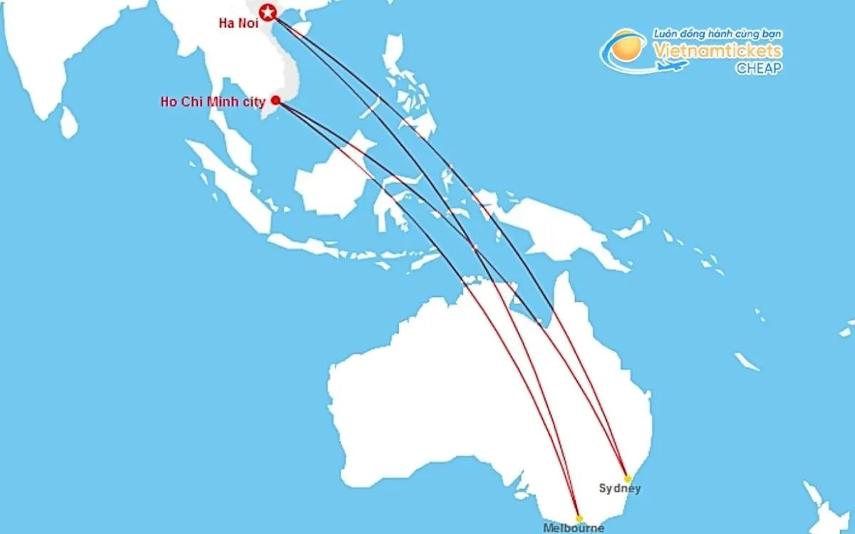 Khoảng cách trung bình Việt Nam đến Úc