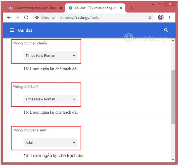 Lựa chọn các kiểu font chữ giống như hình