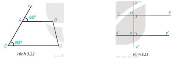 Quan sát Hình 3.22 và giải thích vì sao AB // DC. Tìm trên Hình 3.23