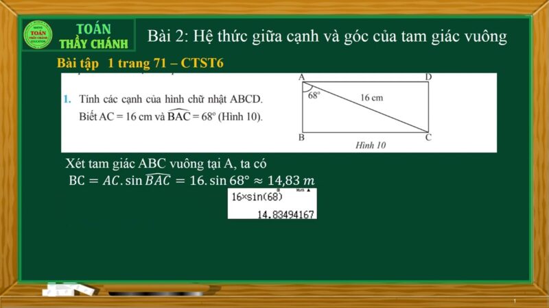 Giải Toán 9 Trang 68 Tập 1 Chân trời sáng tạo: Hệ Thức Giữa Cạnh Và Góc Của Tam Giác Vuông