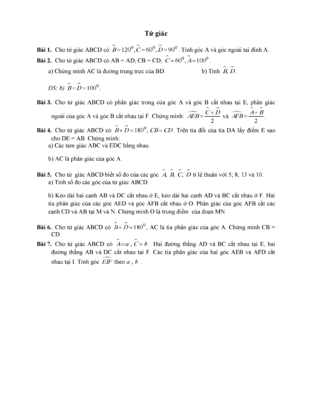 Giải Bài Tập Toán Lớp 8 Tập 1 Bài 1: Tứ Giác