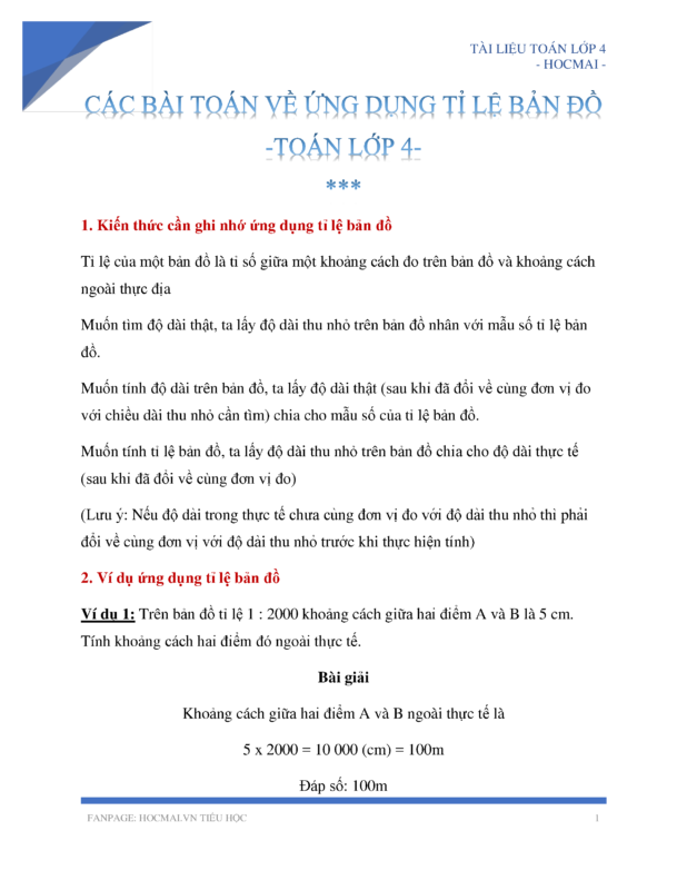 Ứng Dụng Tỉ Lệ Bản Đồ Lớp 4: Giải Toán Chi Tiết