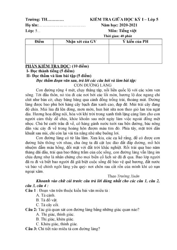 Đề Thi Tiếng Việt Lớp 5 Học Kì 1: Tổng Hợp Đầy Đủ & Hướng Dẫn Chi Tiết