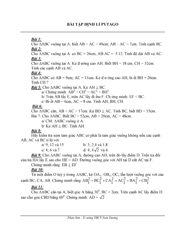 Bài Tập Định Lý Pytago Lớp 8: Công Thức, Ứng Dụng Và Cách Giải Chi Tiết