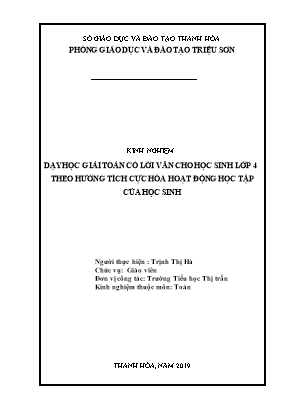 Dạy học Giải Toán có lời văn Lớp 4 theo hướng Tích cực hóa Hoạt động Học tập của Học sinh