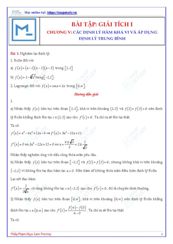 Bài Tập Định Lý Rolle, Lagrange, Cauchy: Hướng Dẫn Giải Chi Tiết