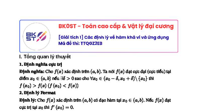 Các Định Lý Về Hàm Khả Vi Trong Giải Tích