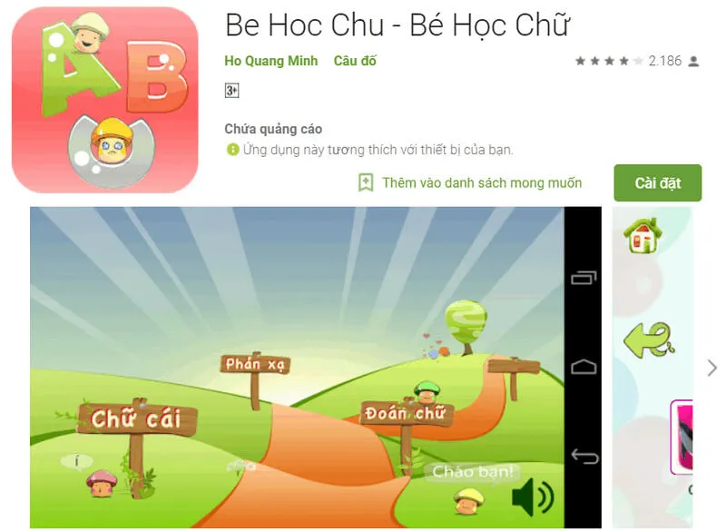 Cùng học chữ cái với app Bé Học Chữ. (Ảnh: Sưu tầm internet)