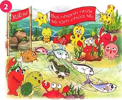 Minh họa cảnh cá thờn bơn tham gia cuộc thi bơi