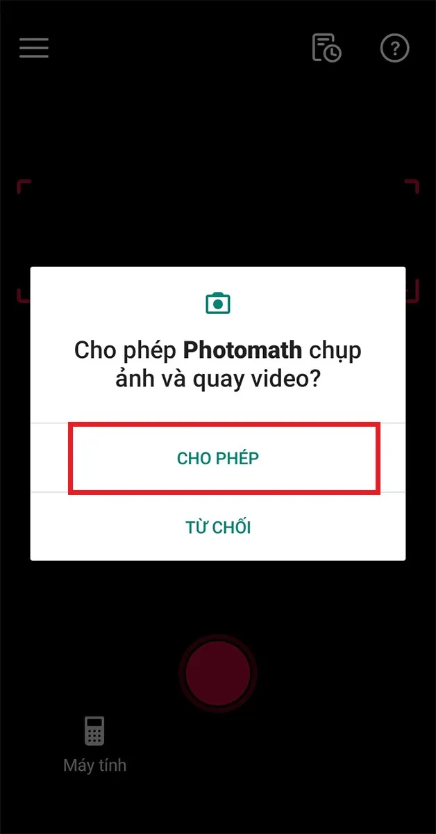 Cho phép PhotoMath truy cập camera