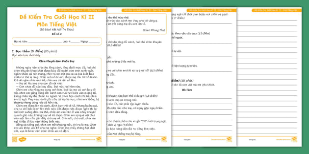 Đề Kiểm Tra Cuối Học Kỳ II Môn Tiếng Việt Lớp 4