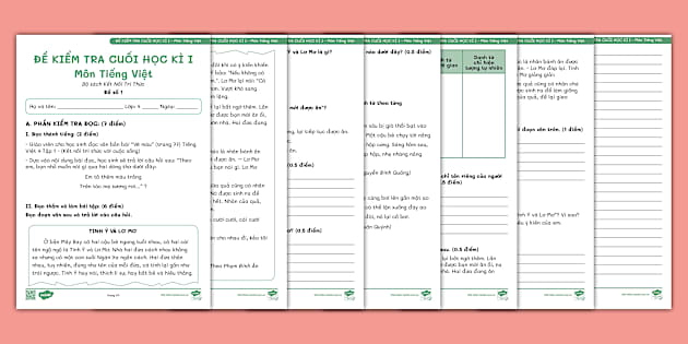 Đề Thi Tiếng Việt Lớp 2 Cuối Học Kì 1: Rèn Luyện Kỹ Năng và Giáo Dục Nhân Cách