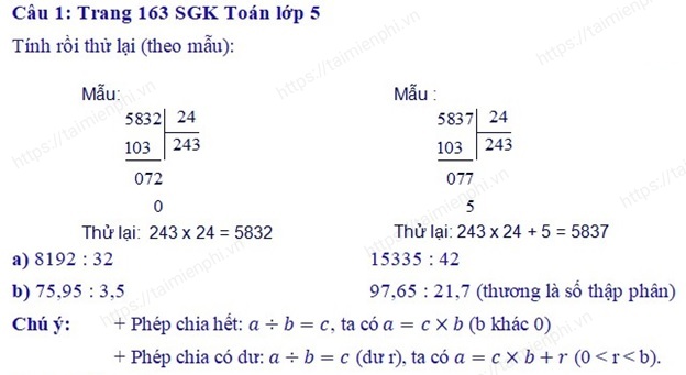 Giải Toán Lớp 5 Trang 164, 165 SGK: Luyện Tập Phép Chia Chính Xác, Dễ Hiểu