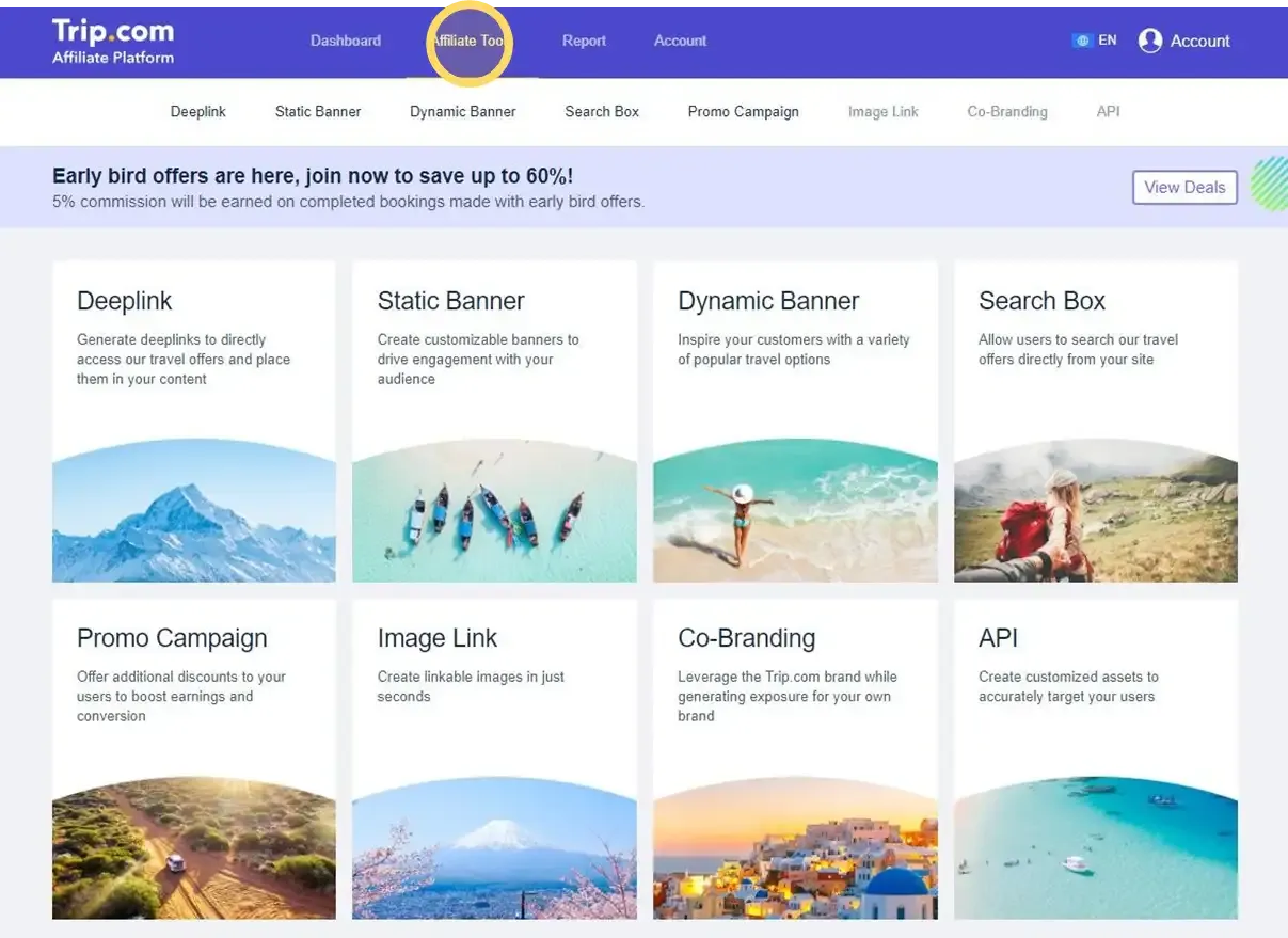 Sử dụng các công cụ tạo link và banner để bắt đầu chiến dịch quảng bá