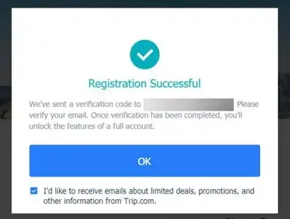 Giao diện xác nhận đăng ký thành công và chuẩn bị cho các bước kích hoạt tài khoản tiếp theo
