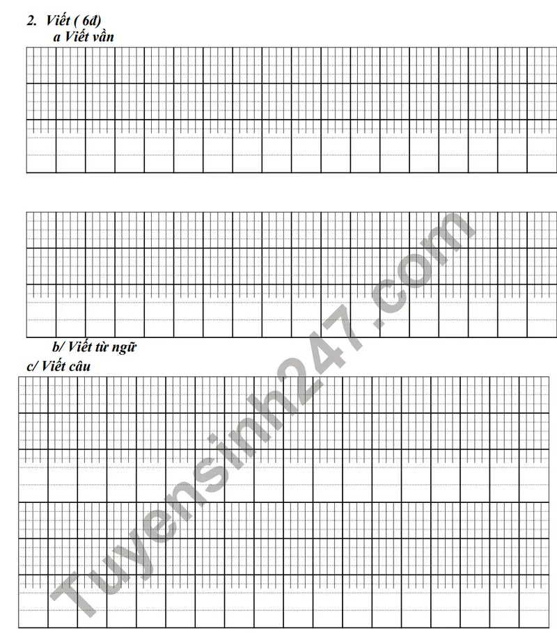 Phần thi viết và chính tả dành cho học sinh lớp 1 tại tiểu học Đoàn Nghiên
