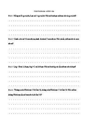 Bộ đề 51 bài toán có lời văn lớp 1 giúp bé rèn luyện tư duy