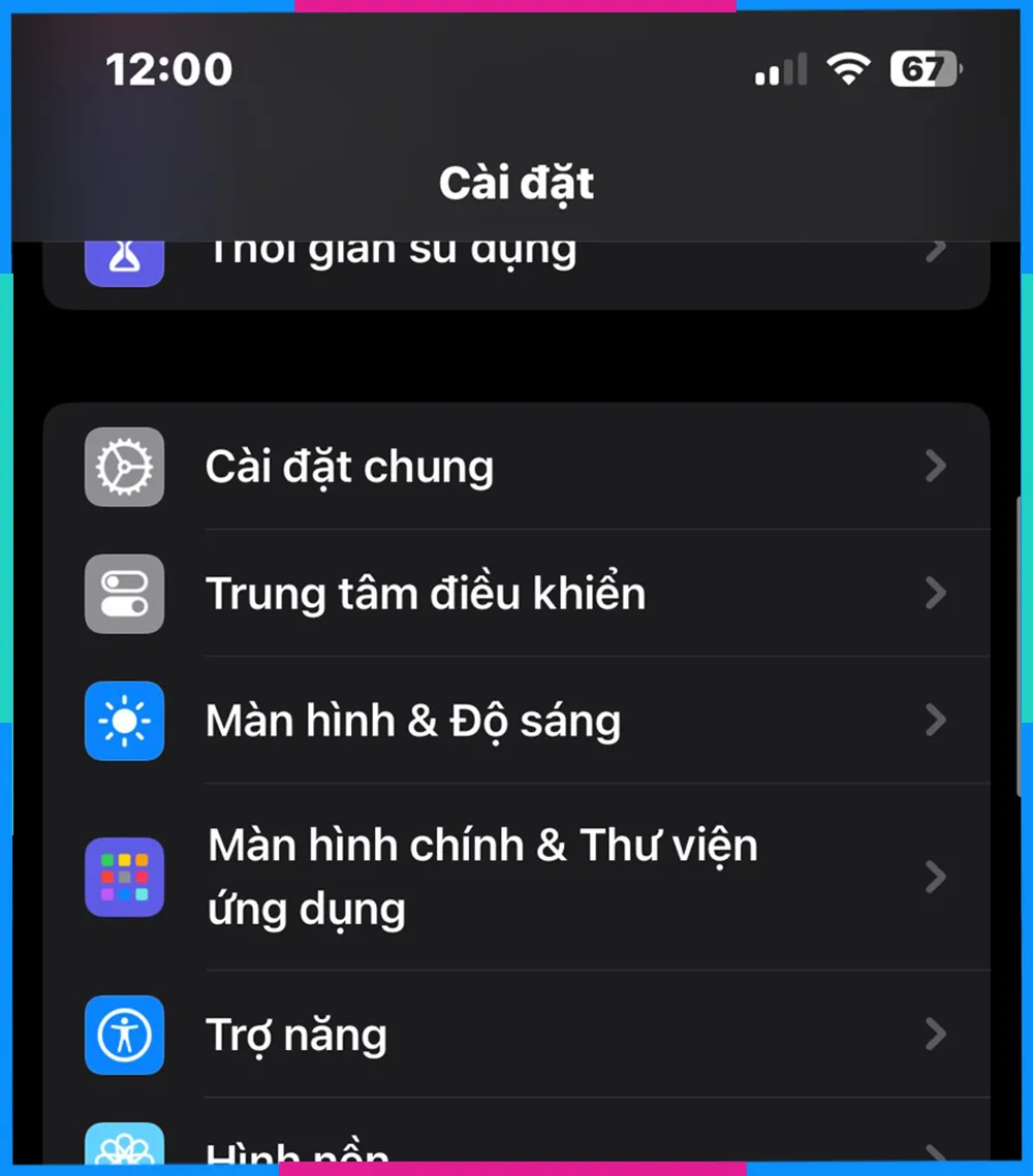Truy cập vào mục cài đặt chung trong danh sách các tính năng của iPhone