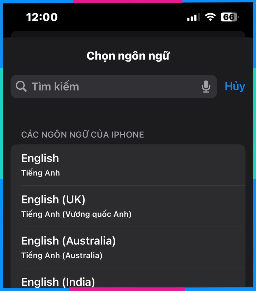 Lựa chọn tiếng Việt từ danh bạ ngôn ngữ phong phú của hệ thống máy