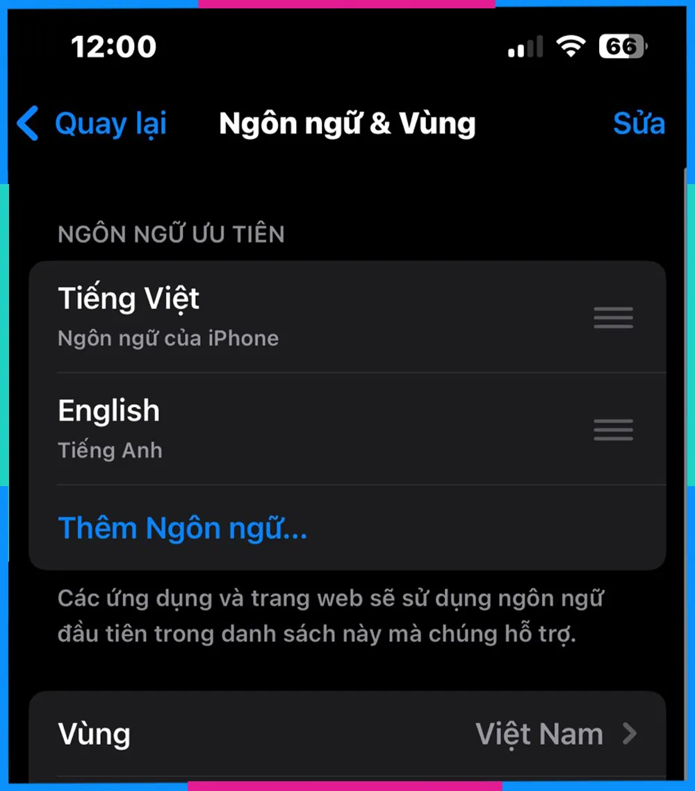 Kéo ngôn ngữ tiếng Việt lên đầu danh sách để máy ưu tiên hiển thị