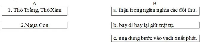 Bảng ma trận đề thi và các câu hỏi kết nối tên con vật với hoạt động tương ứng