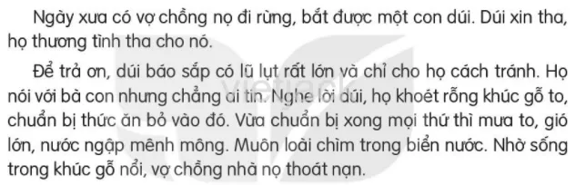 Văn bản đọc Chuyện quả bầu phần đầu mô tả cảnh hai vợ chồng chuẩn bị tránh lũ