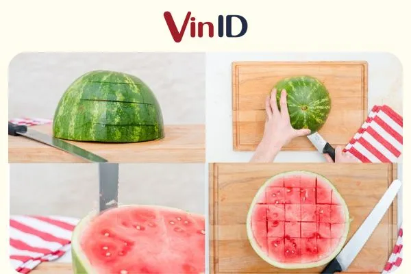 Các khối dưa hấu hình vuông được cắt tỉa gọn gàng trông rất đẹp mắt