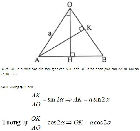 Minh họa tam giác ABC với các góc và mối quan hệ lượng giác giữa chúng