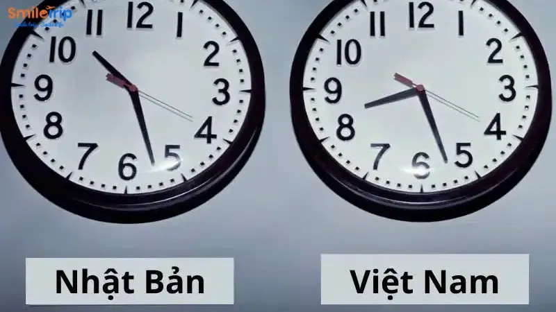 Bản đồ múi giờ Tokyo và Việt Nam với chênh lệch 2 tiếng