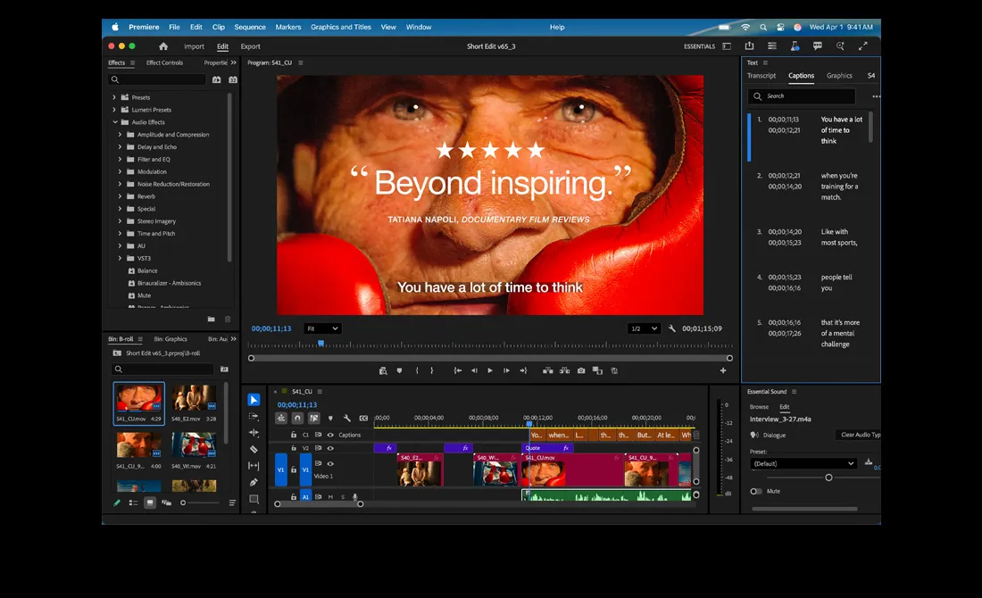 Giao diện chỉnh sửa phim chuyên nghiệp trên Adobe Premiere với chip M5