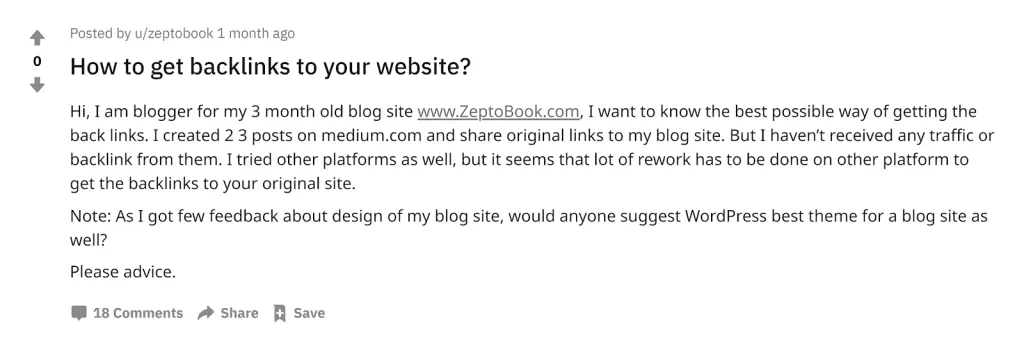 Giao diện thảo luận trên cộng đồng Reddit về các vấn đề liên quan đến xây dựng liên kết