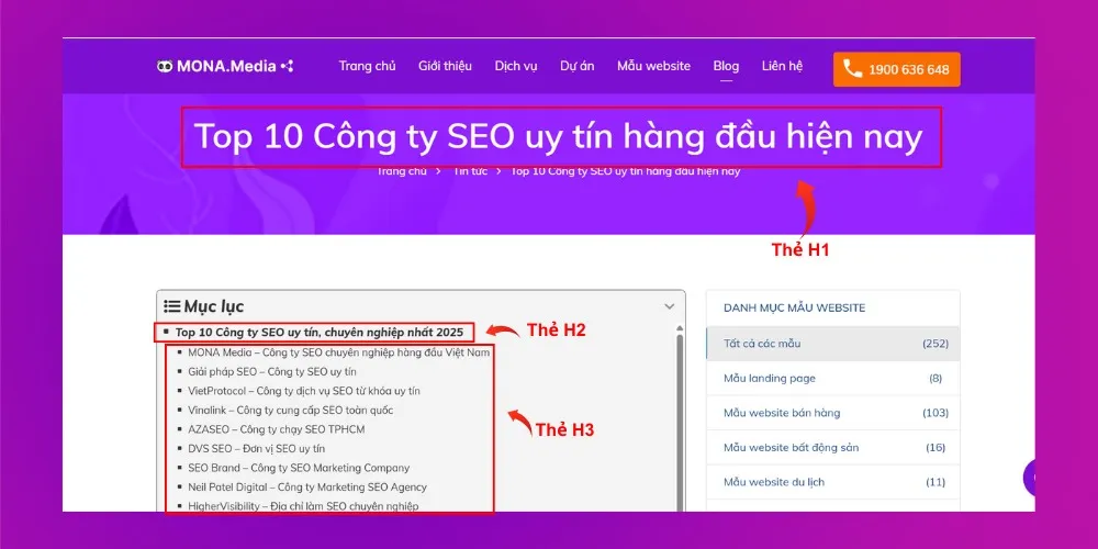 Thẻ H1 giúp tạo nên cấu trúc văn bản mạch lạc cho người dùng