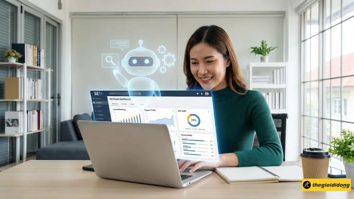 Nhân viên kinh doanh đang thảo luận về các phần mềm SEO hỗ trợ công việc marketing trên máy tính