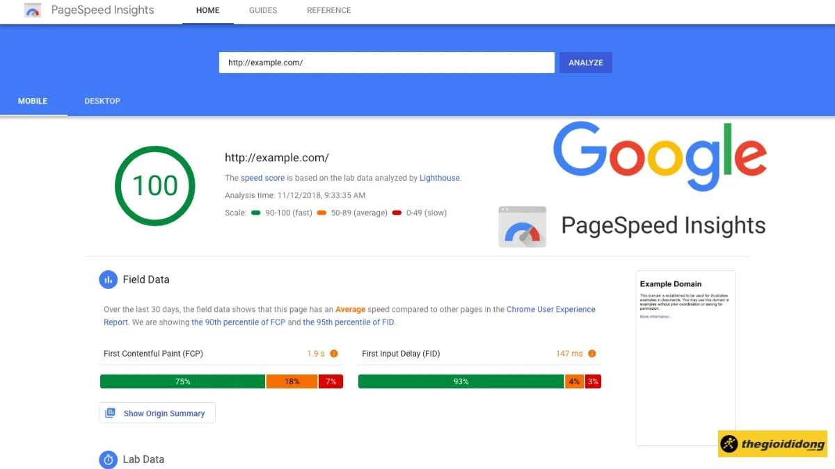 Kết quả đo lường hiệu suất website qua công cụ PageSpeed Insights của Google