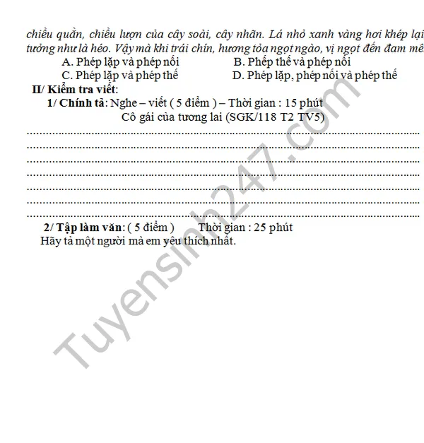 Phần nội dung thi viết tập làm văn trong đề thi học kì 2