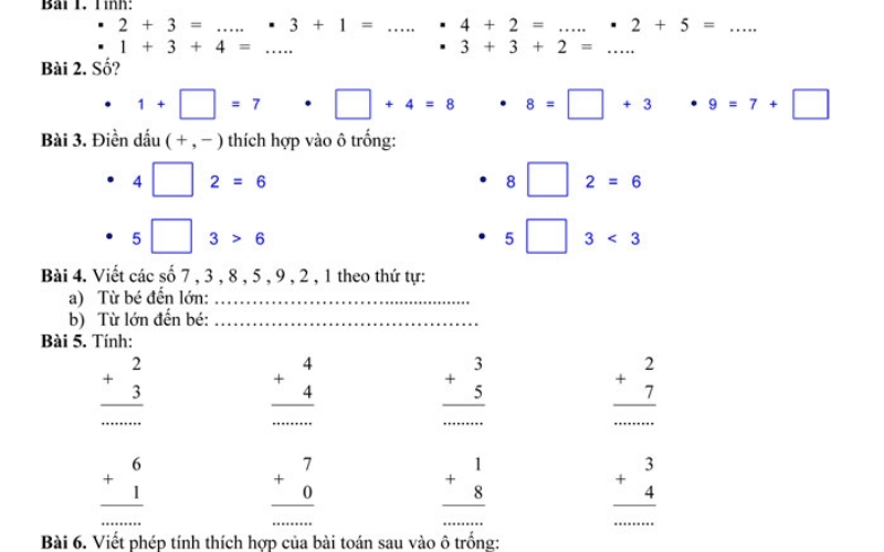 Đề kiểm tra học kì 1 lớp 1 môn toán