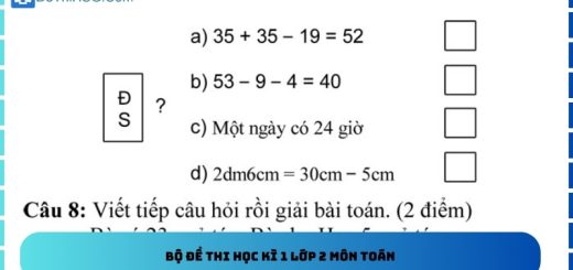 Bộ đề thi học kì 1 lớp 2 môn toán