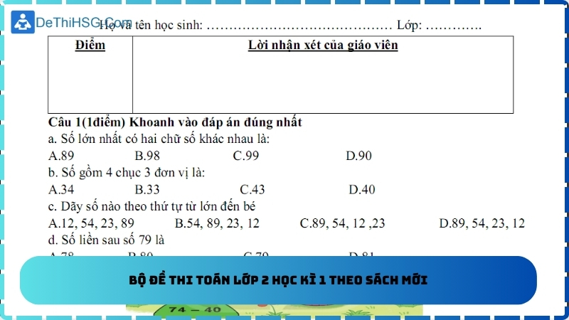 Bộ đề thi toán lớp 2 học kì 1 theo sách mới