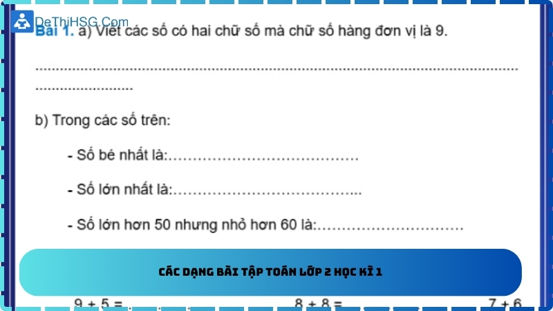 Các dạng bài tập toán lớp 2 học kì 1