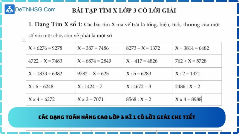 Các dạng toán nâng cao lớp 3 kì 1 có lời giải chi tiết
