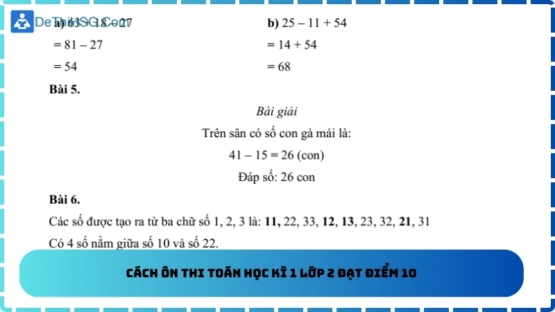 Cách ôn thi toán học kì 1 lớp 2 đạt điểm 10