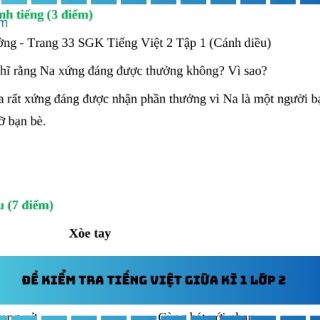 Đề kiểm tra Tiếng Việt giữa kì 1 lớp 2