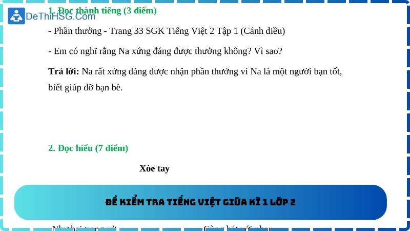 Đề kiểm tra Tiếng Việt giữa kì 1 lớp 2