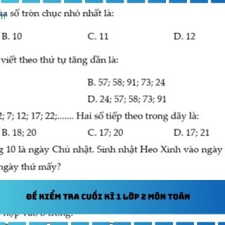 Đề kiểm tra cuối kì 1 lớp 2 môn toán