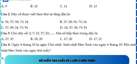 Đề kiểm tra cuối kì 1 lớp 2 môn toán
