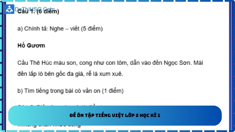 Đề ôn tập Tiếng Việt lớp 2 học kì 1